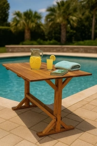 Ahşap Bahçe Masası Yemek Masası 110x63 Cm Ceviz Renk